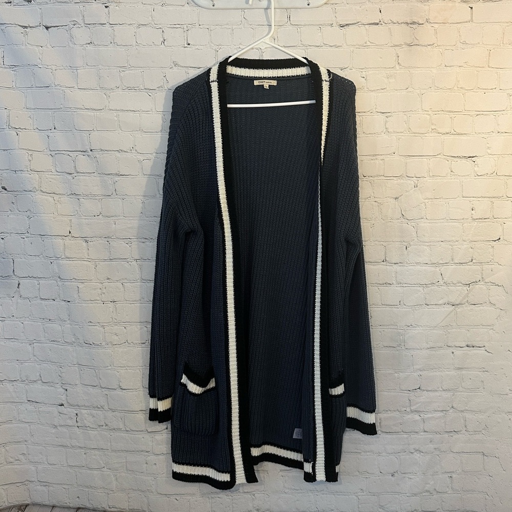 Cozy Casual Gray/Blue Knit Cardigan